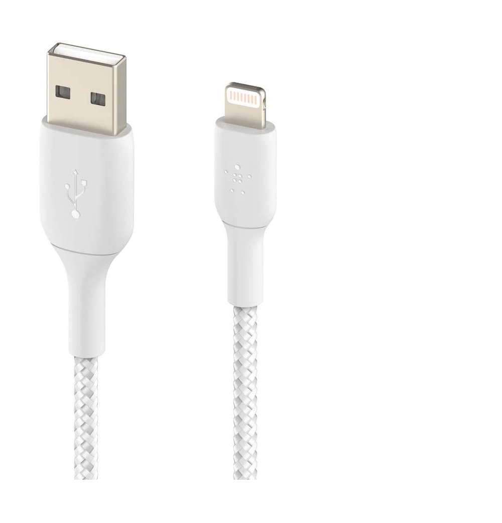Belkin iPhone Charging Cable (Braided Lightning Cable Tested to Withstand 1000+ Bends) Lightning to USB Cable, MFi-Certified iPhone Charging Cord (3ft/1m, White) (CAA002bt1MWH)